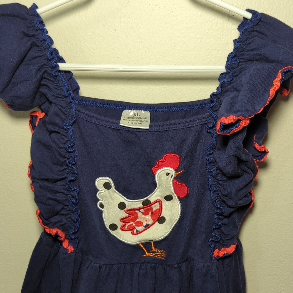 Navy Blue Chicken Dress with Ruffle Sleeves Little Girls Size XL (~6) - Picture 3 of 5